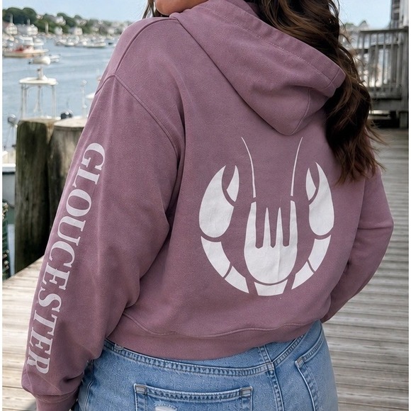 District Tops - Cropped Coastal Preppy Logo Hoodie Sweatshirt XL Pastel Lobstercore New England